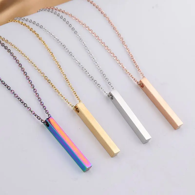 

Hot Stainless Steel Simple Rectangle Pendant Necklace Party Three-dimensional strip Trendy Male Adjustable Necklace