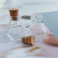 100pcs 2ml small clear glass ornaments hexagon bottle with cork mini vitreous crafts gifts perfume pendant travel sub vials