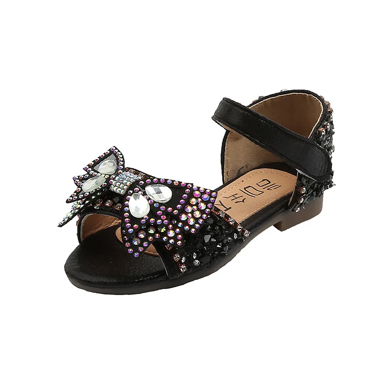 

girls Summer Princess sandal Rhinestone Butterfly kids Leather Shoes for wedding party girls dance Performance shoes Sandals