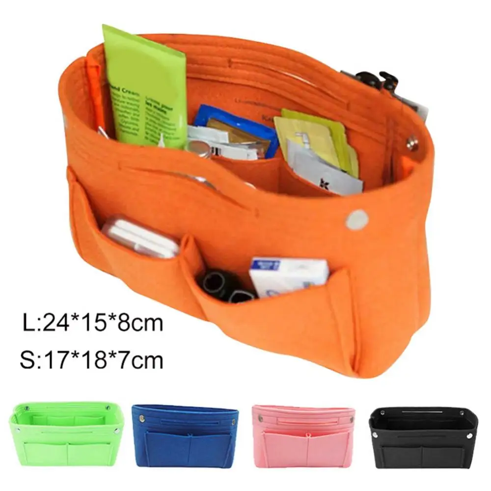 

Women Portable Solid Color Felt Multi Pockets Cosmetic Handbag Storage Organizer