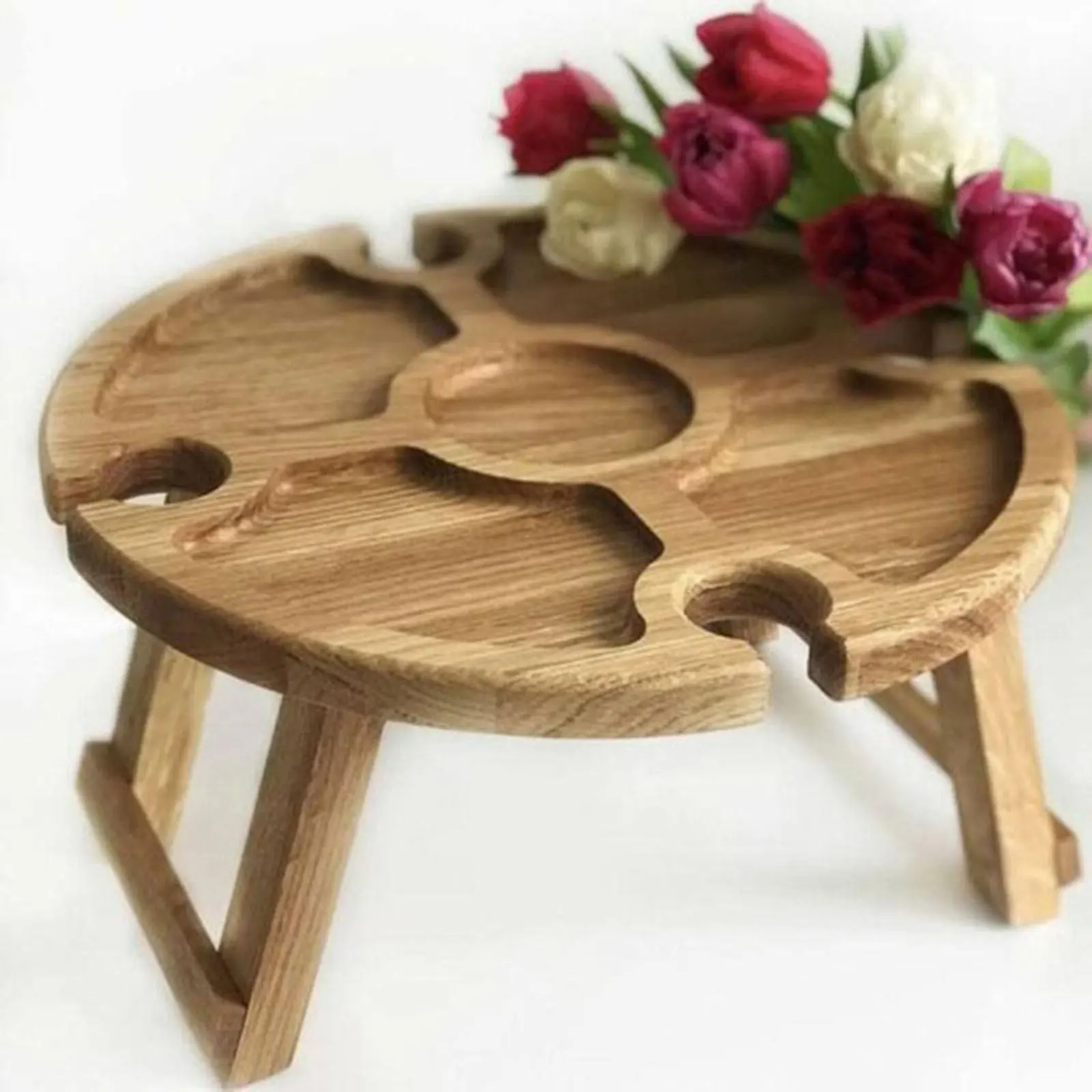 

Wine Picnic Table Foldable Snack Table with Wine Bottle and Glass Holder Outdoor Portable Picnic Table Snack Wine Beer Bottle Ho
