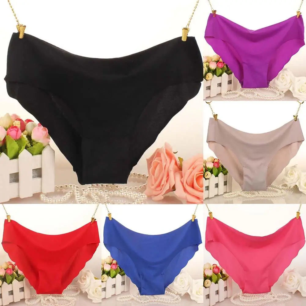 Женские трусики брифы тянущиеся однотонные ультратонкие бесшовные трусы из