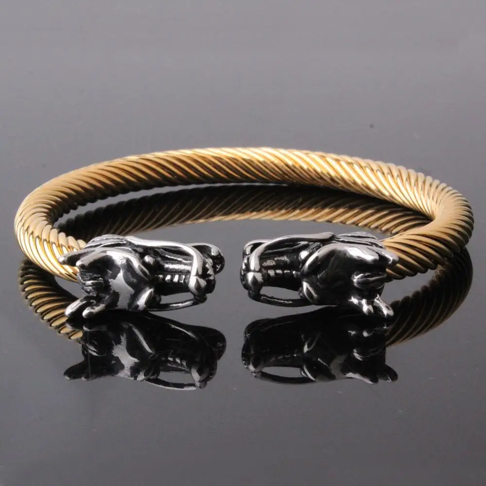 Шикарный браслет на запястье с двойной Головой Дракона для мужчин из нержавеющей