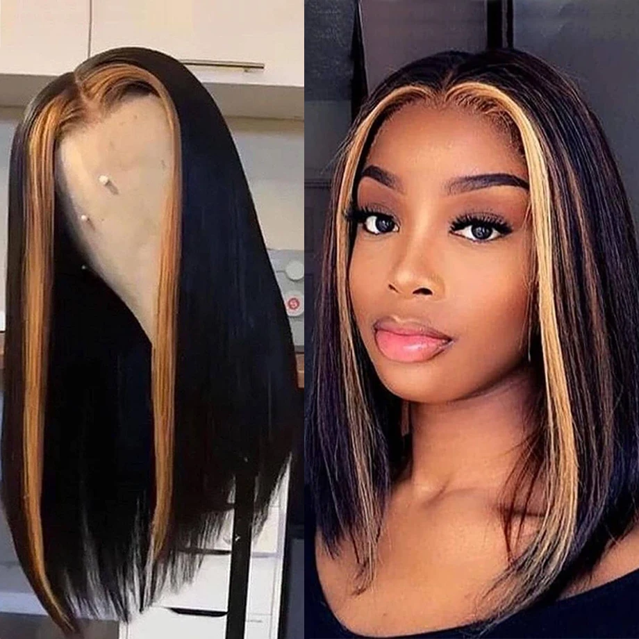Highlight Wig Human Hair Short Bob Wig Brazilian For Black Women Remy Pre Plucked Straight T Part Lace Closure Cheap Bob Wigs