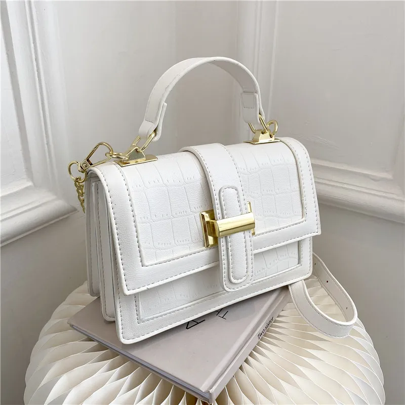 

Stone Patent White Crossbody Bags For Women 2021 Small Chain Handbag Small Bag PU Leather Hand Bag Ladies Designer Evening Bags