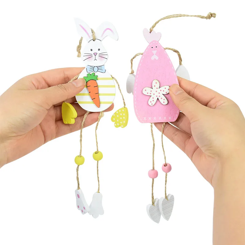 

1pcs Wooden Bunny Rabbit Tree Hanging Decor Cartoon Animal Wooden Pendants For Happy Easter Day Home Ornaments Kids Gift