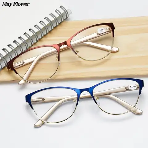 Очки для чтения женские, модные металлические круглые очки «кошачий глаз» с диоптриями, + 3,5 + 4