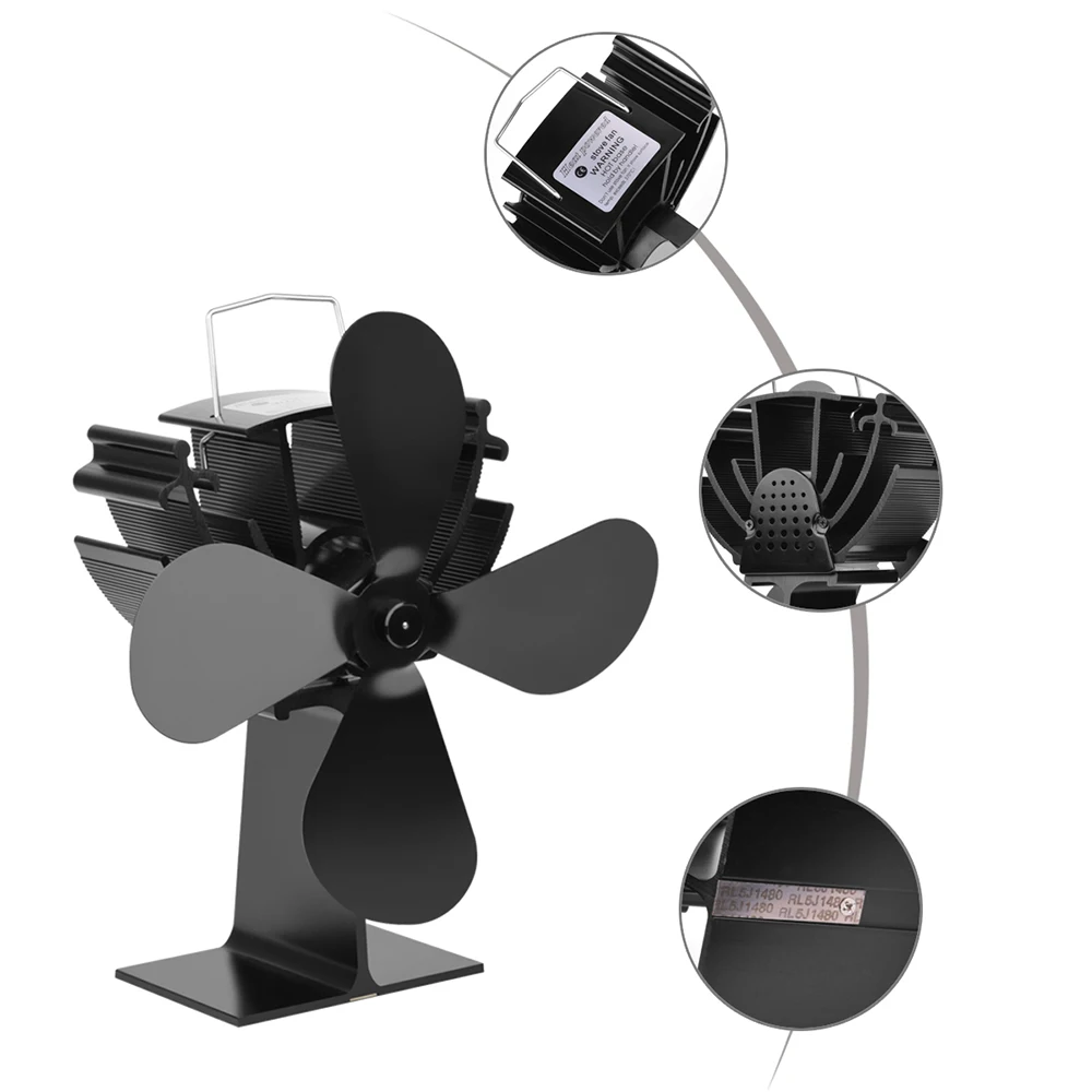 4 лопастной вентилятор для камина нагревательный печи с питанием от тепла