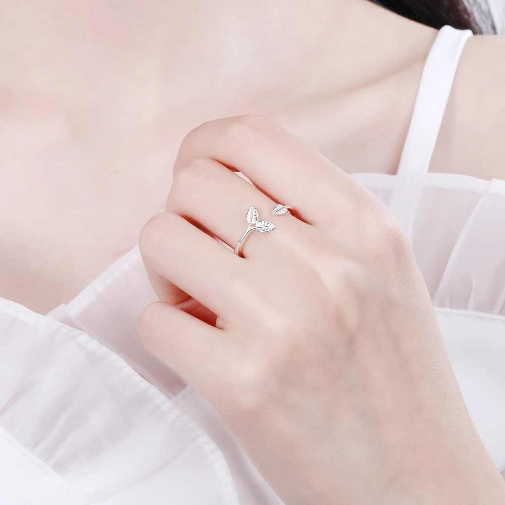

Sweet Forest Branch Simple Leaf 925 Sterling Silver Resizable Rings For Women Minimalist Dainty Jewelry Wholesale