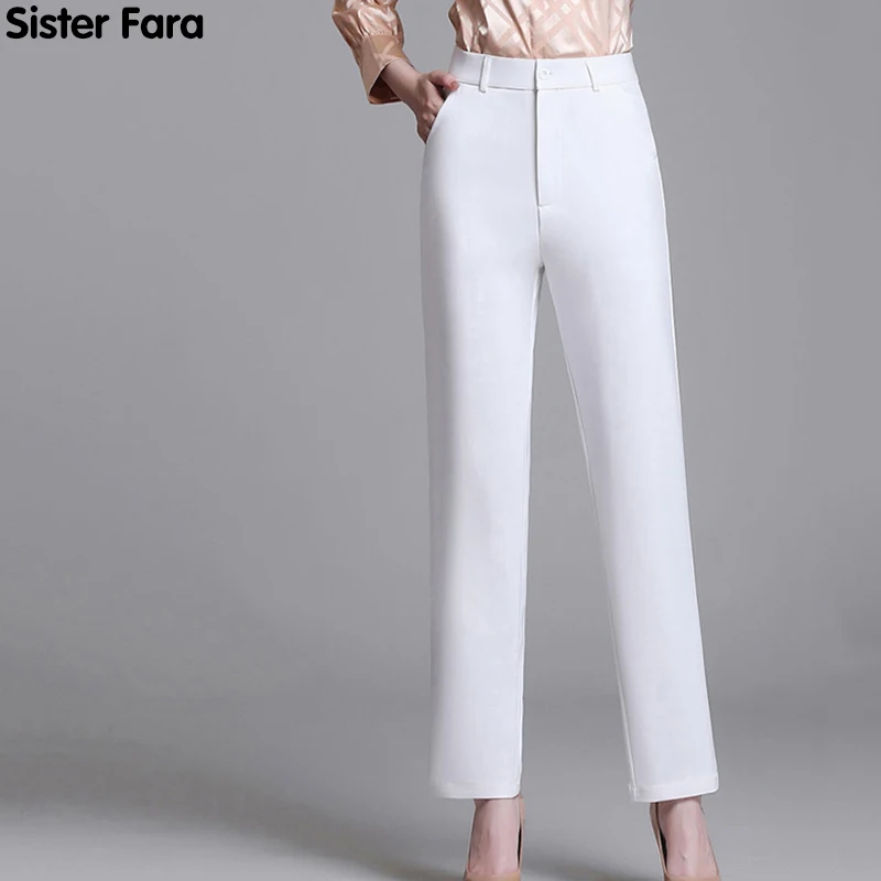 

Sister Fara Autumn 2021 High Waist Casual Flare Pants for Women Zipper Buttons Pencil Pants Winter Female Ankle-Length Trousers