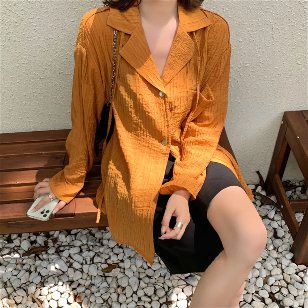 Солнцезащитные рубашки HziriP в стиле оверсайз женские со складками и длинными