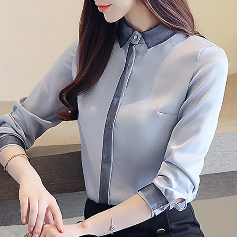 Новая модная женская блуза с длинным рукавом блузки Топы Femme шифоновая блузка