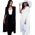 Женский элегантный Блейзер, Женское пальто, контрастный блейзер с открытой передней накидкой и длинным рукавом, белый, черный, удлиненный, простая верхняя одежда