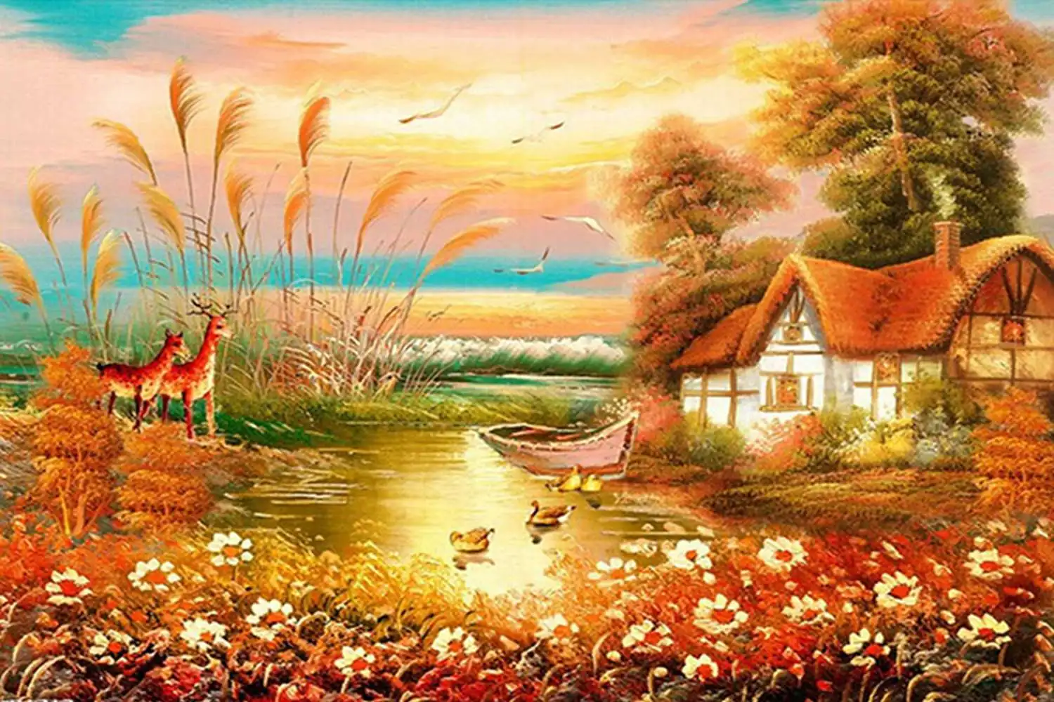 Деревенский пейзаж, полный, 5D, сделай сам, алмазная живопись, рукоделие, алмазная вышивка, вышивка крестом, круглые стразы, украшение дома, искусство - Цвет: 16