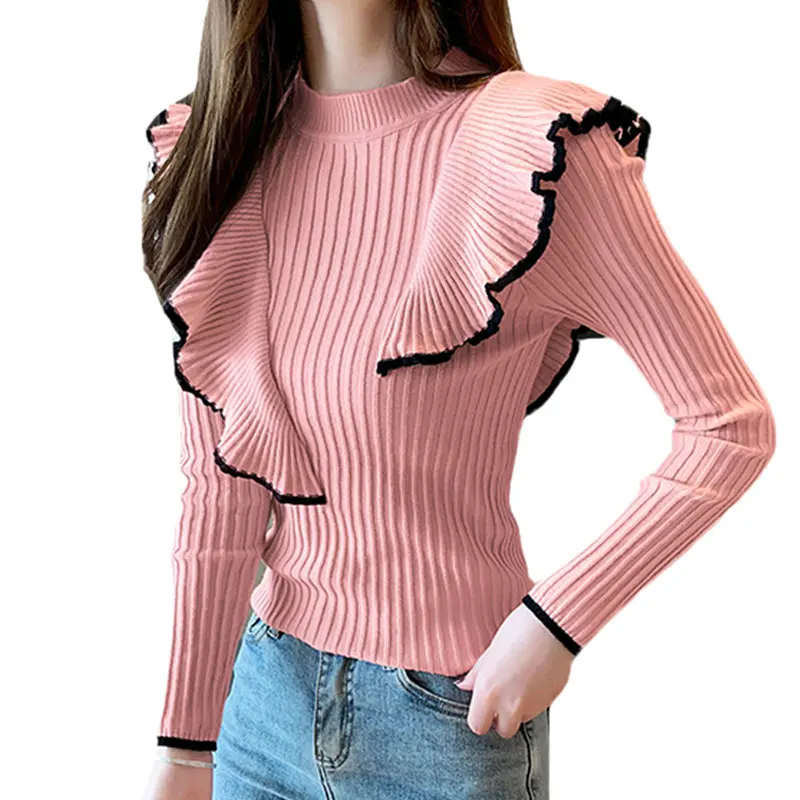 

Winter Clothes Women Woman Sweaters 2021 New Korean Round Neck Asymmetric Wave Edge Sweater Women's Long Sleeve Sweater Green