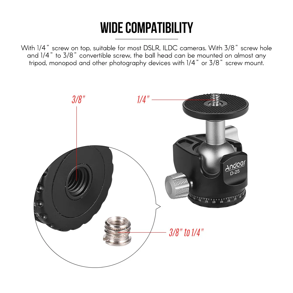Шариковая мини головка Andoer с двумя выемками механическая обработка ЧПУ низкий