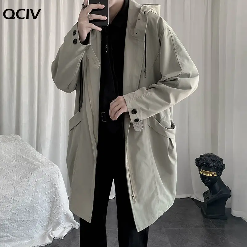

Autumn Korean Style Hooded Trench Men's Fashion Casual Long Coat Men Streetwear Wild Loose Windbreaker Jacket Mens Overcoat