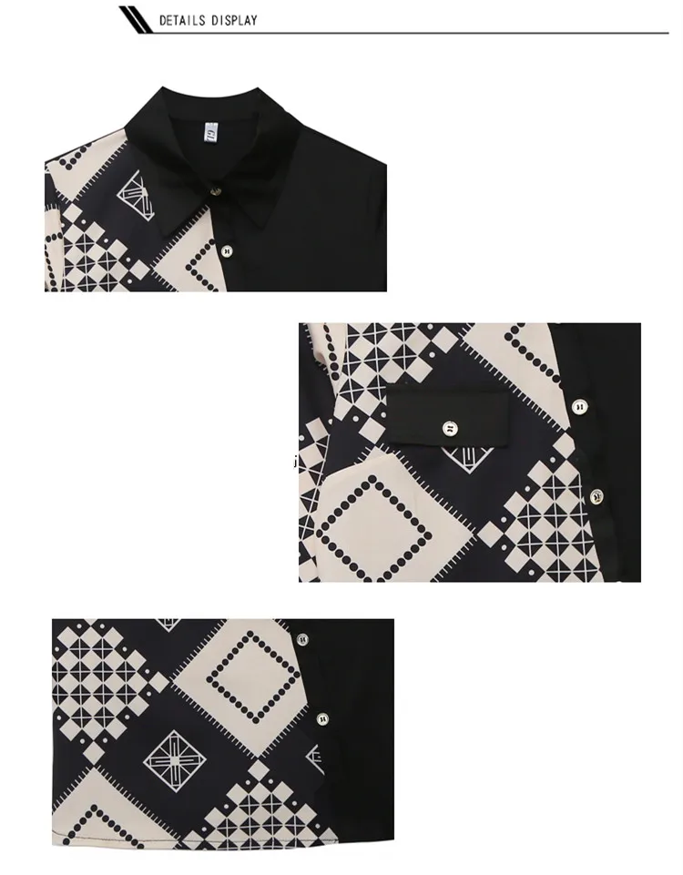 

Spring Fall European Clothes Blouse Fashion Vintage Women Patchwork Button Print Rhombus Shirt Long Sleeve Tops 2021 T15011A