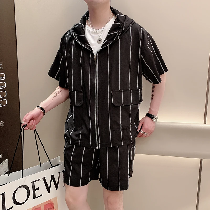 Корейский Летний мужской короткий комплект мода 2021 тонкая мужская рубашка с