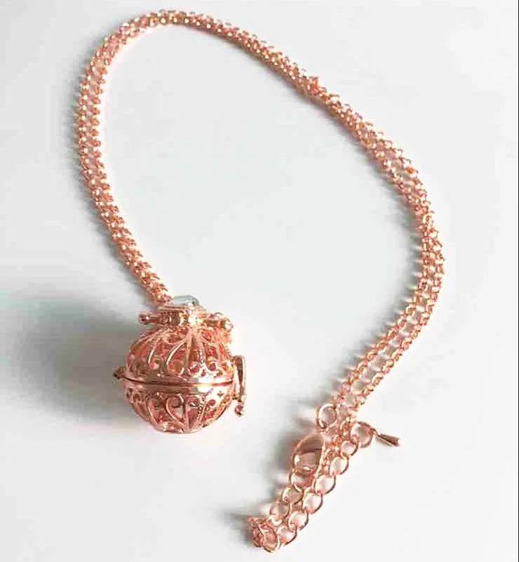rose gold with beads Ароматический диффузор ожерелье Открытый Античный винтажный медальон кулон парфюм эфирное масло ароматерапия медальон ожерелье жемчужные клетки - Окраска металла: rose gold with beads
