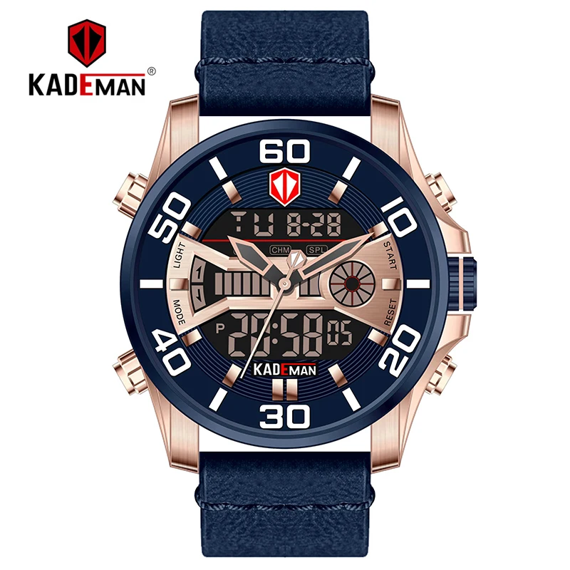 K6171-RGBE-BE-BE New Men Watch TOP Quality Sport Watch 3ATM LED Display Tech Wristwatch KADEMAN Fashion Brand Design Casual Leather Clcok Relogio - Цвет: K6171-RGBE-BE-BE