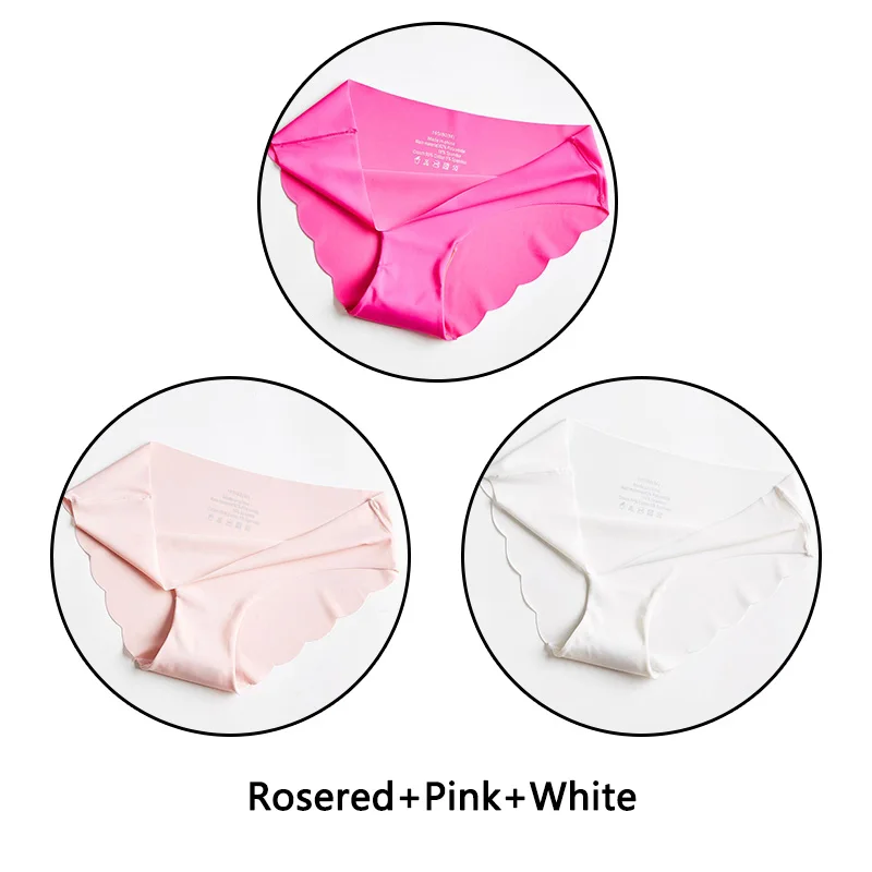 Rosered Pink White 3 шт. ультра тонкие мягкие женские трусики бесшовные трусы сексуальные оборки Нижнее белье Женские однотонные трусики 7 цветов Нижнее белье с низкой посадкой нижнее белье - Цвет: Rosered Pink White