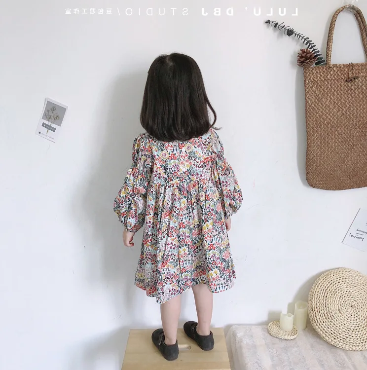 Весеннее модное платье принцессы с длинными рукавами и цветочным рисунком для