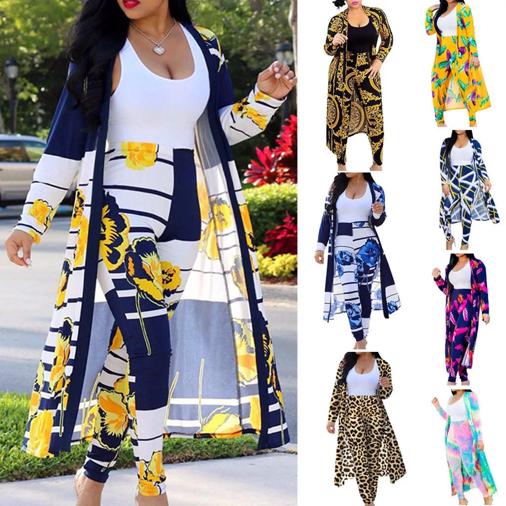 Женский комплект из 2 предметов длинный кардиган с принтом повседневная одежда