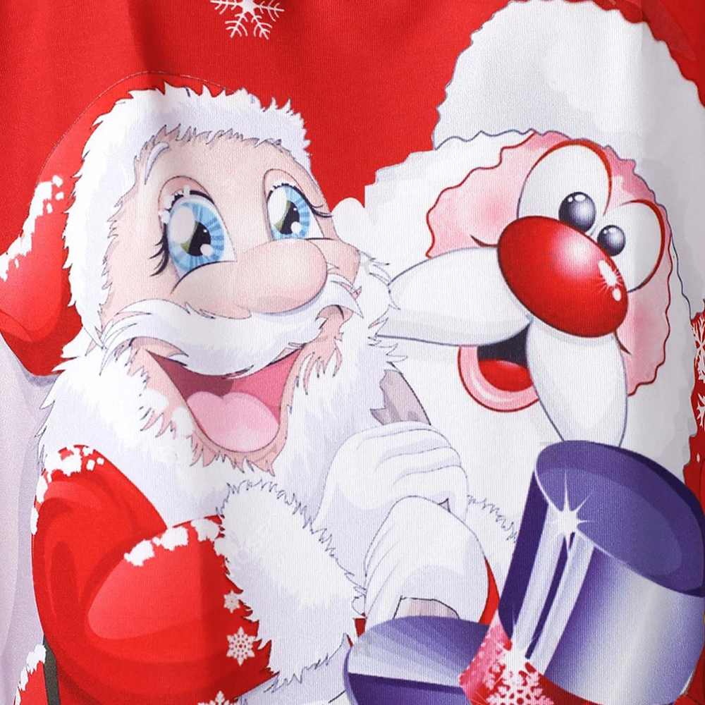 

Christmas Hooded Top T-Shirt For Women Long Sleeve Red White Santa Claus Snowflake Printed Ladies Tshirt Tee Shirt Hoodie P30