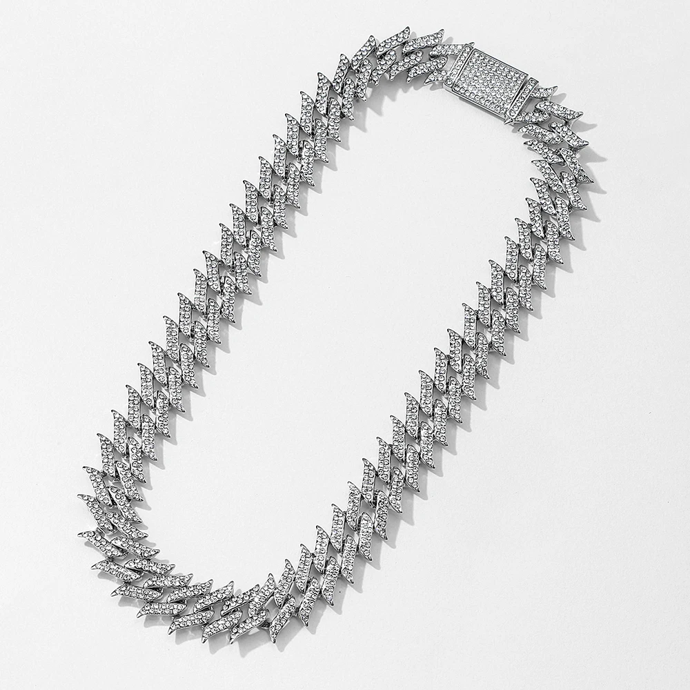 Мужская хип-хоп со сверкающими шипами Кубинский ожерелье-цепочка женские шипы