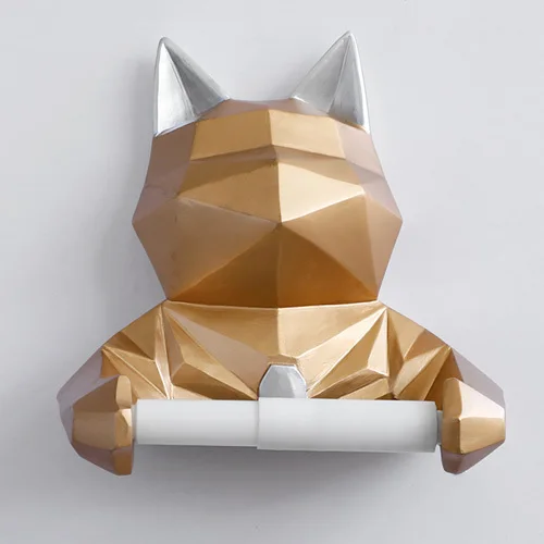gold cat Скандинавский череп животное скульптура подвеска тканевая поддержка для ванной стены украшение дома пленка коробка поддержка настенная бумага держатель для полотенец - Цвет: gold cat