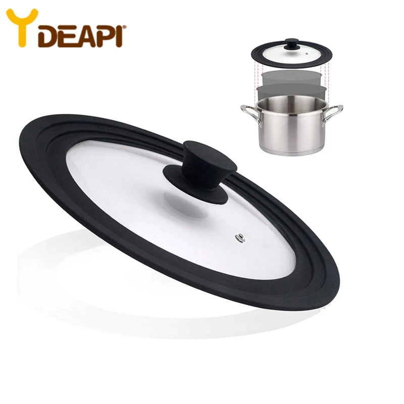 

YDEAPI Silicone Tempered Glass Pot Lid High Temperature Resistant Explosion-proof Anti-fall Round Universal Anti-overflow Lid