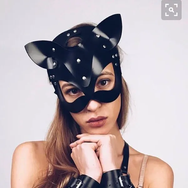 Сексуальная маска кошки из искусственной кожи для женщин черное бондаж бандаж