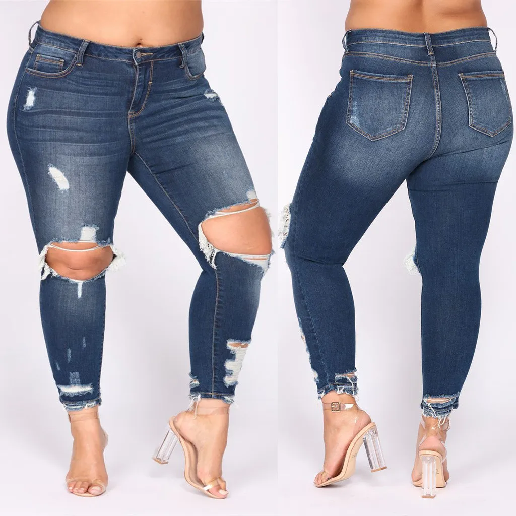 

Womens Jeans Fashion Plus Size Pocket Hole Denim Button Zipper Sexy Slim Pants Jeans New Autumn Winter 2020 Sexy Jeans Pant