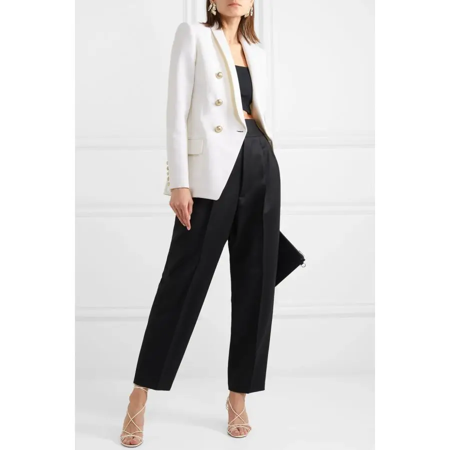 Роскошный белый двубортный Блейзер женская брендовая одежда с золотыми