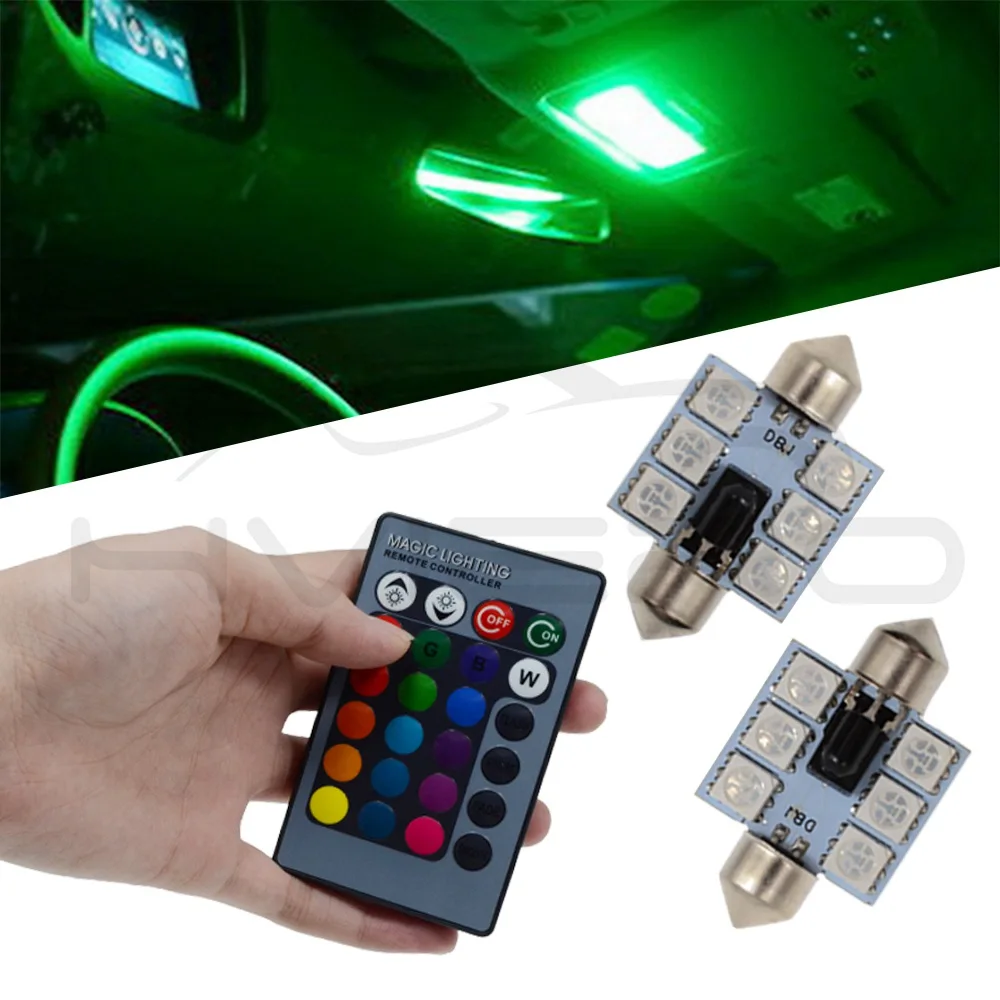 2 шт. RGB светодиодные лампы светильник AC/DC 12V C5w 36 мм 5050 6SMD купол с фестонами Авто