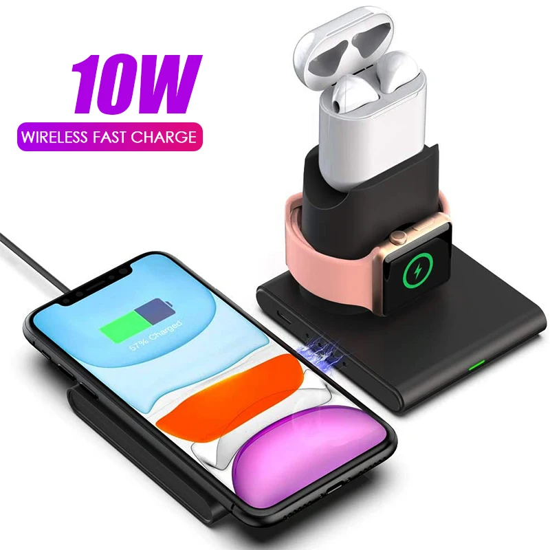 

10W 3 in 1 Qi Wireless Charger for iPhone 12 11 Pro XS XR X 15W Fast Charging Dock Station For Apple Watch 6 5 4 3 2 AirPods Pro