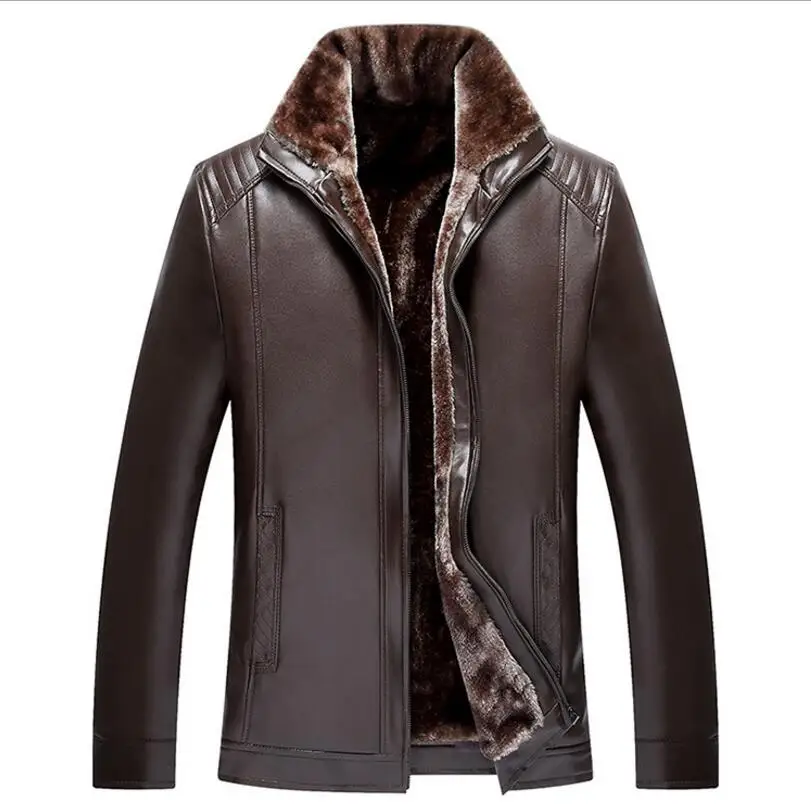 

Men Winter Leather Jackets Thicker Warm Brown PU Leather Coats Down Jackets Good Quality Men Wool Liner Loose Casual Jackets 3XL