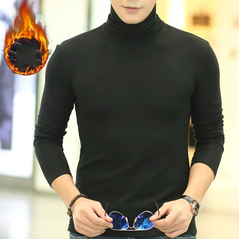 

2021 Autumn Winter New Men's Warm Turtleneck Sweater Slim Fit Knitted Pullovers Tops Male Long Sleeve Solid Color Sweaters F505