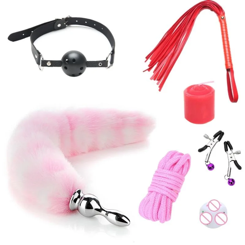 

Seven-Piece Tail Ball Gag Nipple Clamp Bed Couple Game Bundle Adult Supplies SM Alternative