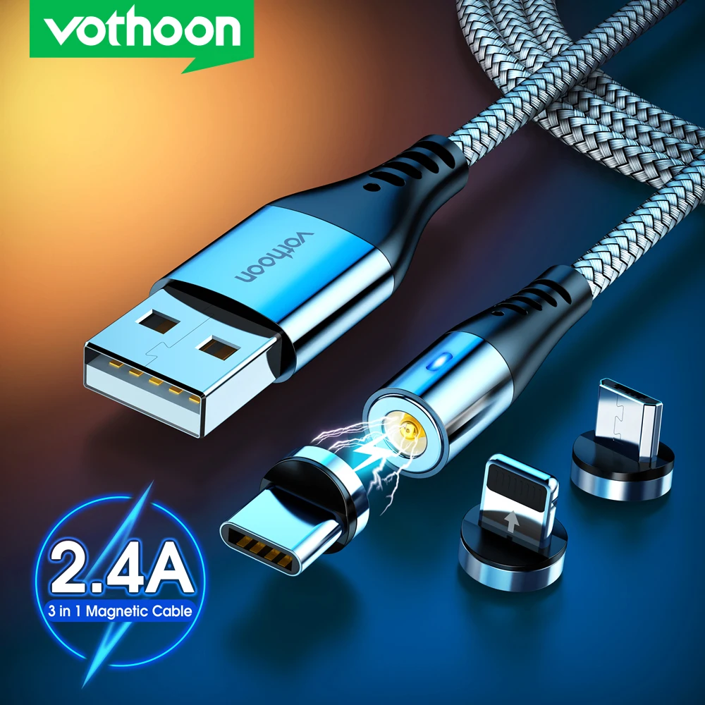 Vothoon 2.4A Магнитный кабель Micro USB Type C для iPhone 11 Pro Xs Samsung S10 S7 Xiaomi Магнитное зарядное