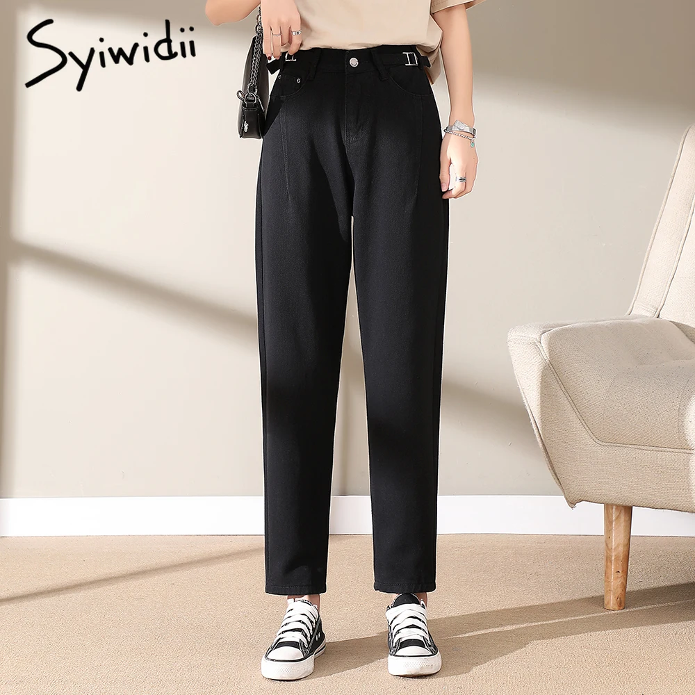 

Syiwidii High Waisted Jeans Woman Black 100% Cotton Sashes Denim Pants Fall 2020 Clothes Straight Leg Beige Spring Casual Mom