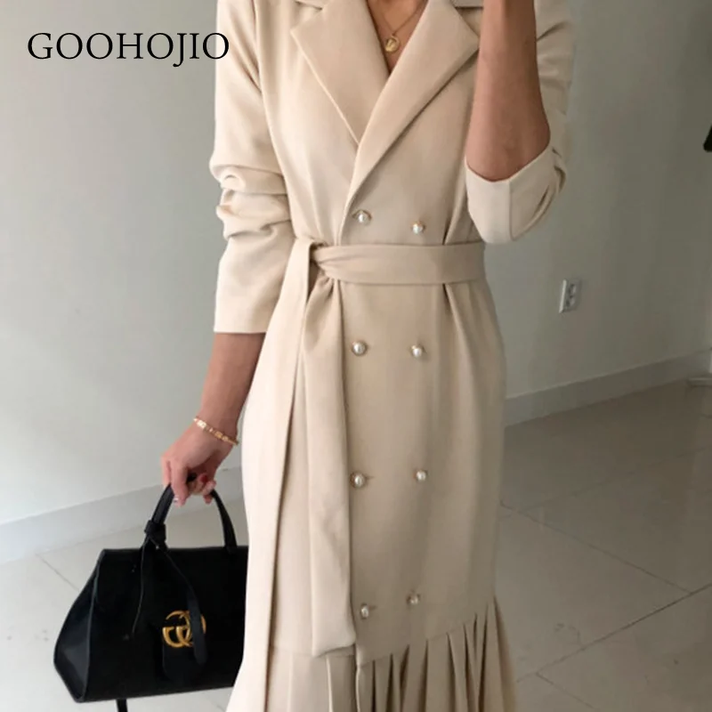 

GOOHOJIO 2021 New Spring Autumn Profession Dress Women Temperament Midi Suit Dress Women Double Breasted Women Fashionable Dress