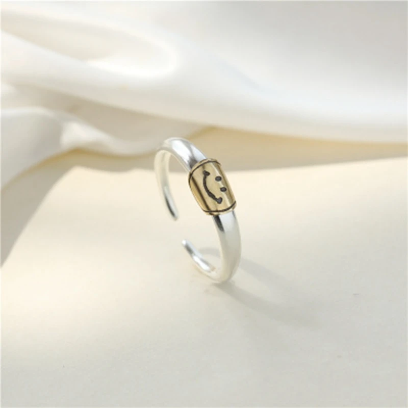 

" Fake One Penalty Ten " 925 Sterling Silver Design Smile Sense Geometric Ring Simple Fine Jewelry