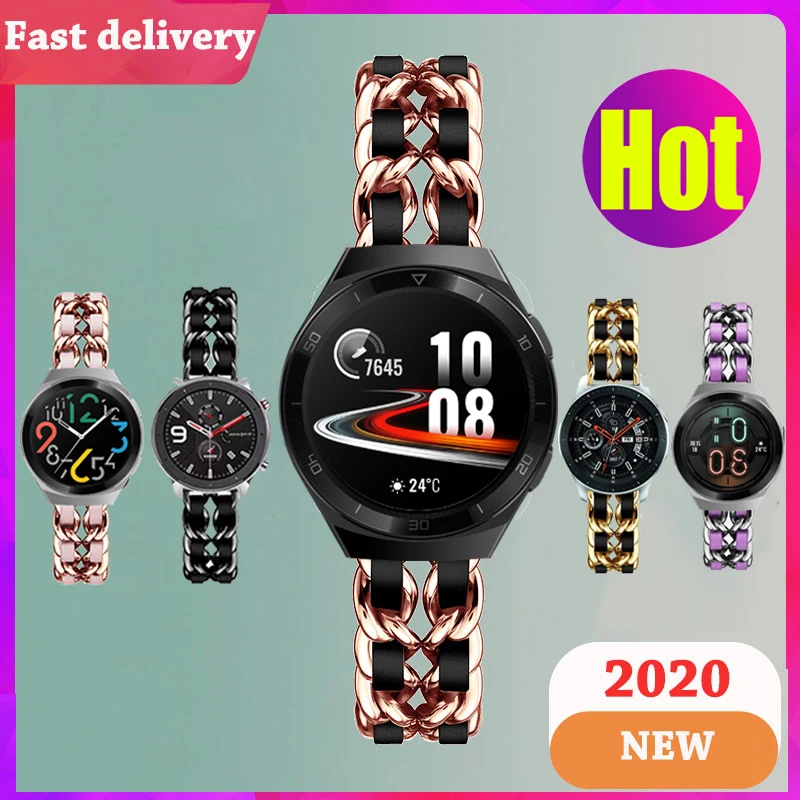 Ремешок кожаный 22 мм для Samsung Galaxy Watch 3 45 браслет galaxy watch 46 s3 band Huawei gt2e gt2 gtr 47