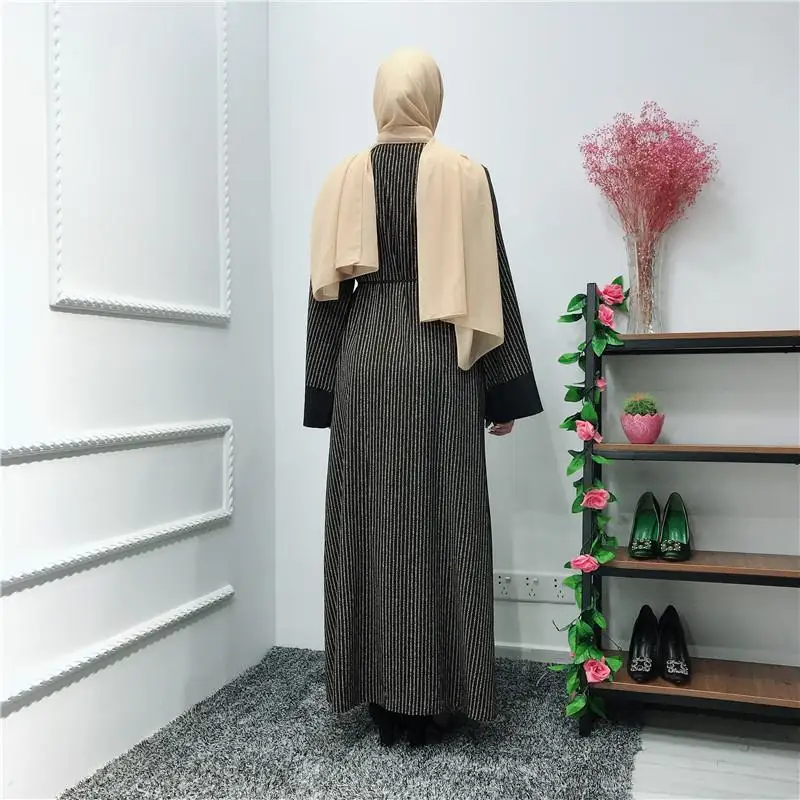 Мусульманское женское платье полосатая абайя Дубай кимоно Jilbab Caftan длинный