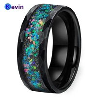 black hammer ring tungsten wedding ring multi facet wedding band for men women with galaxy series opal inlay 8mm comfort fit