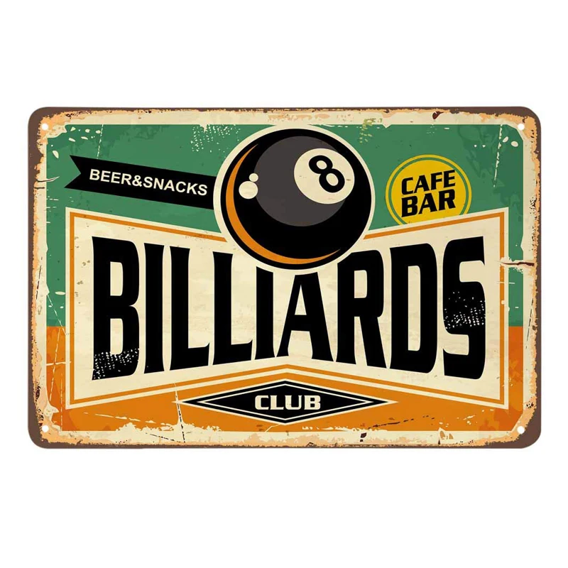 

Billiards Club Tin Sign Cafe Bar Beer Snacks Vintage Metal Tin Signs for Cafes Bars Pubs Shop Wall Decorative Funny Retro Signs