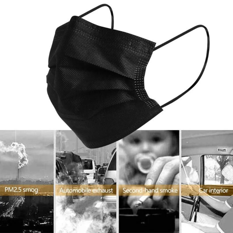 

50 Pcs 3-ply Anti-dust Disposable Beauty Salon Earloop Face Mouth Masks Safety Black White