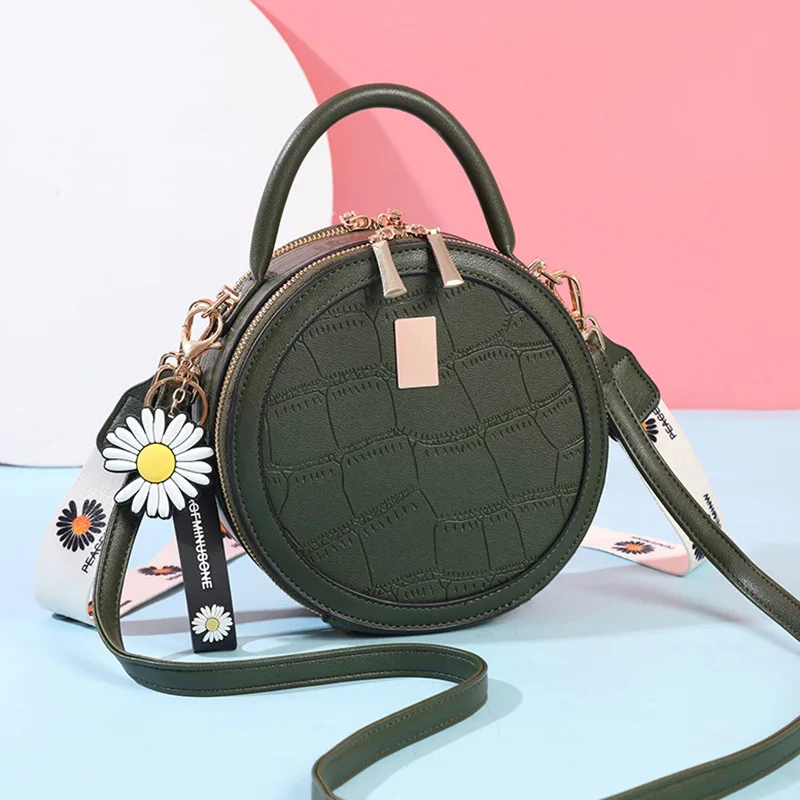 

Autumn popular small round bag for women 2020 new fashion women's bag Circular Polyester PU Totes Single Fashion Women